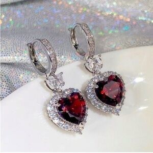 Ruby And White Zircon Heart Earrings